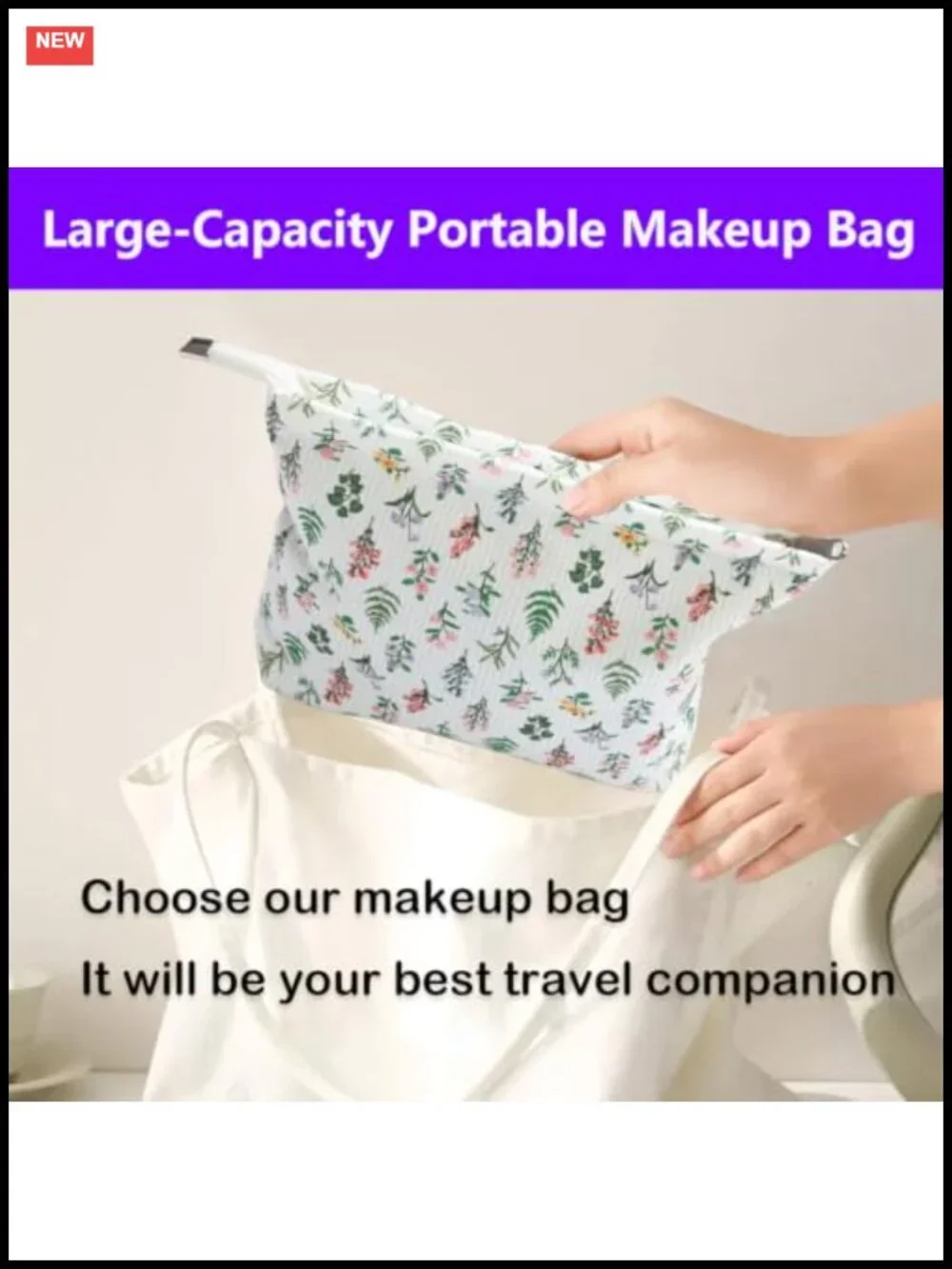 Large Corduroy Floral Makeup Bag Travel Toiletry Organizer with Zipper for Women